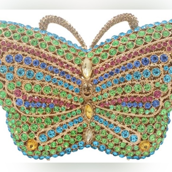 3D Butterfly Multicolor Vibrant Rhinestone Embellished Luxury Crossbody Handbag - Picture 3 of 7